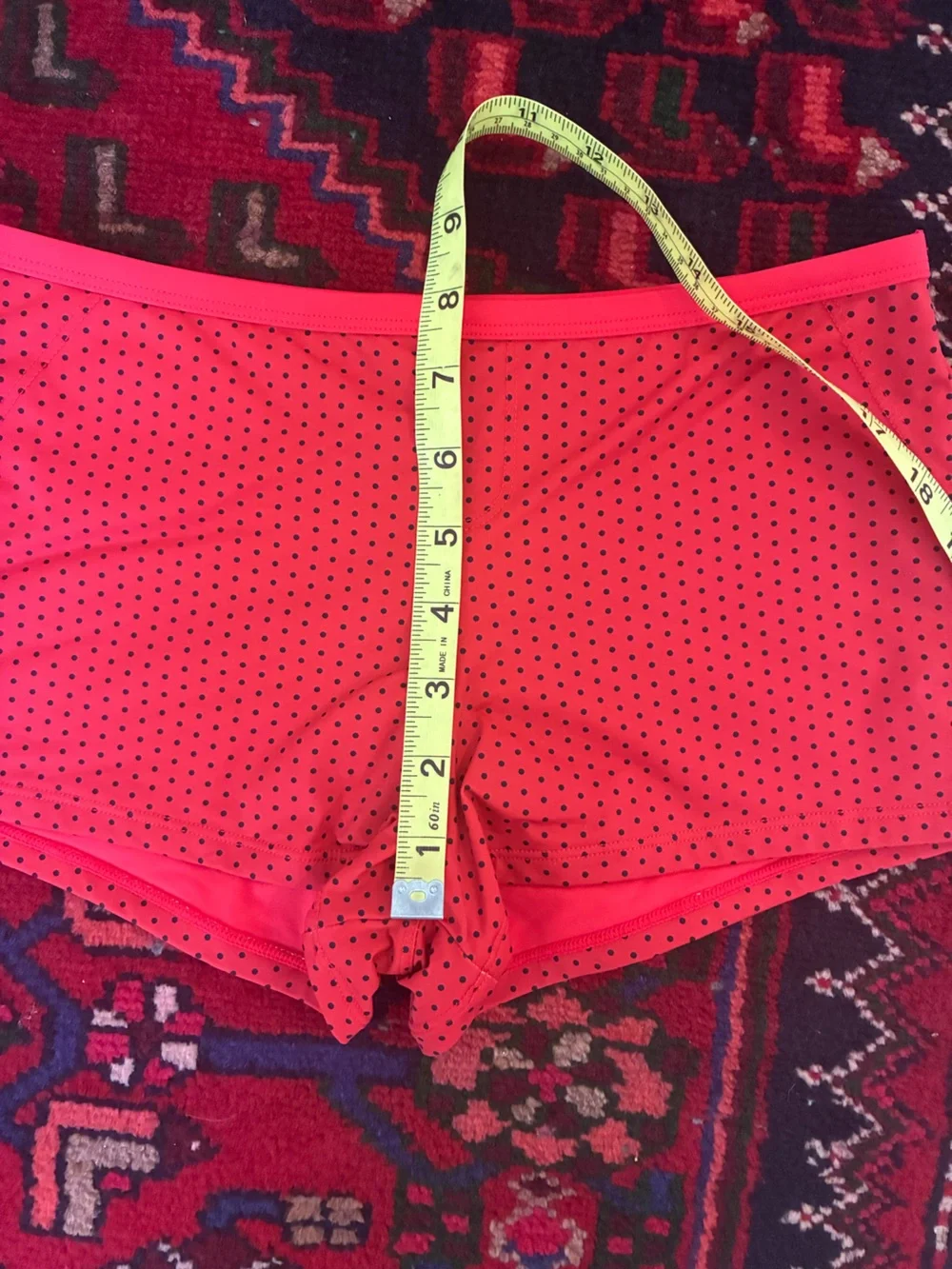 Frankie’s Bikinis Red and Black Polka Dots Boyshorts Swim Bottoms